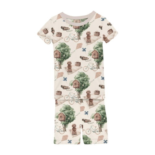 Kickee Pants Print Short Sleeve Pajama Set with Shorts, Natural Tree House - Flying Ryno