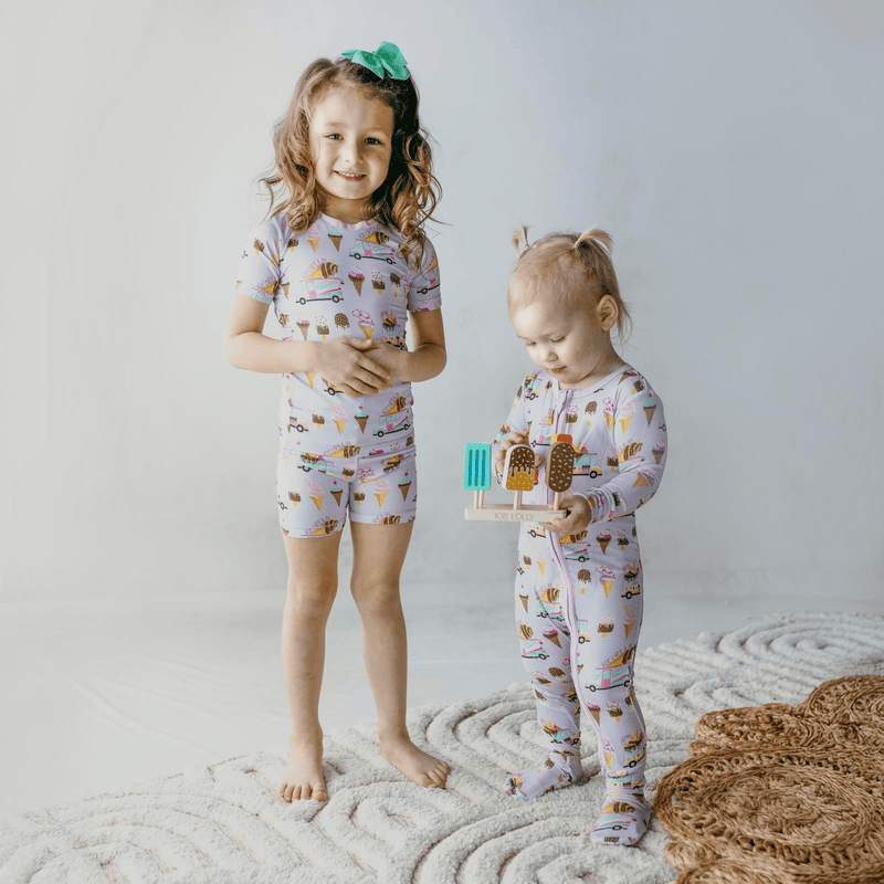 Kickee Pants Print Short Sleeve Pajama Set with Shorts, Thistle Ice Cream Truck - Flying Ryno