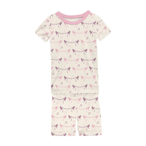 Kickee Pants Short Sleeve Pajama Set with Shorts, Natural Bird Banner - Flying Ryno