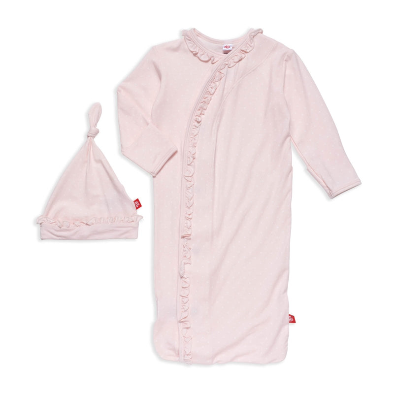 Magnetic Me Pin Dot Pink Ruffle Placket Gown + Hat Set - Flying Ryno