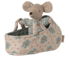 Maileg Baby mouse in carry cot - Blue - Flying Ryno
