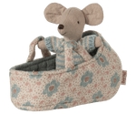Maileg Baby mouse in carry cot - Blue - Flying Ryno