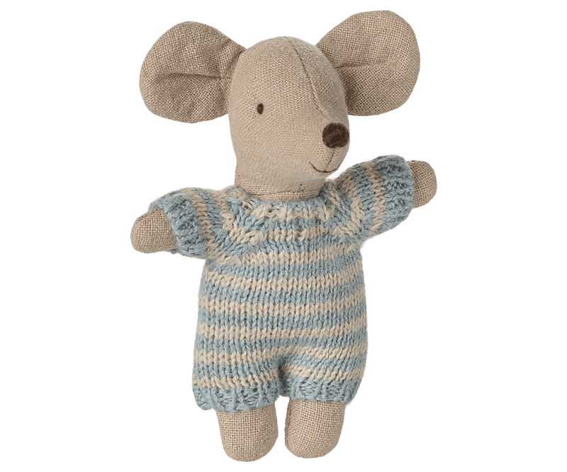 Maileg Baby mouse in carry cot - Blue - Flying Ryno