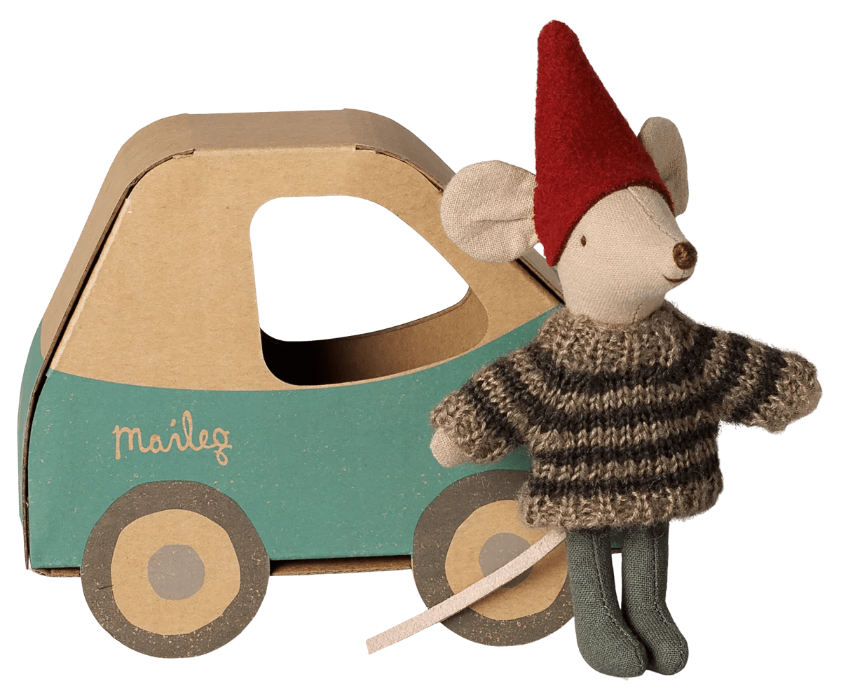 Maileg Christmas Mouse, Little Brother in Car Box - Flying Ryno