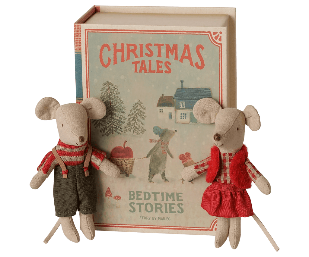 Maileg Christmas Twin Mice, Little Sister and Brother in Book - Flying Ryno