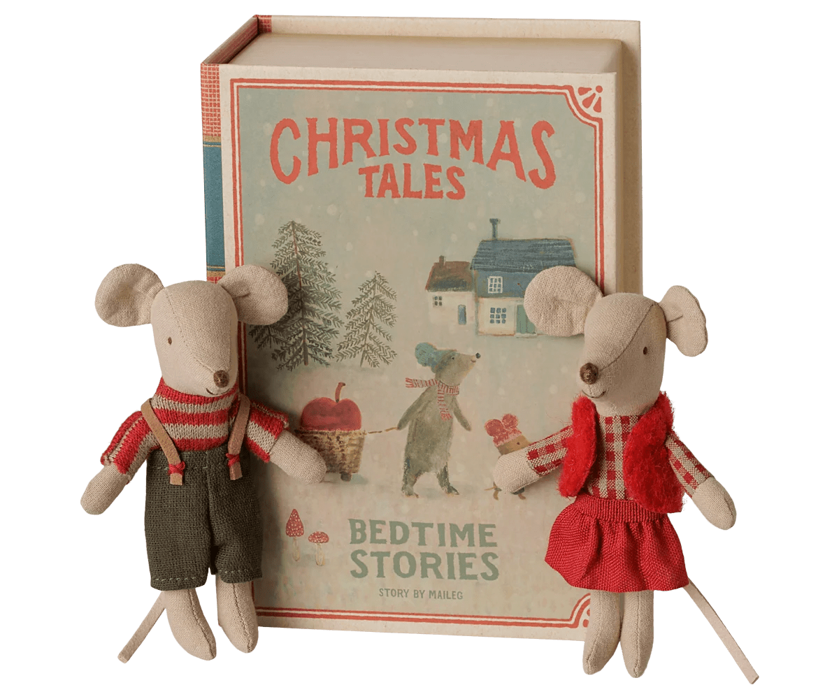 Maileg Christmas Twin Mice, Little Sister and Brother in Book - Flying Ryno