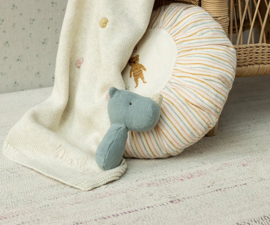 Maileg Lullaby Friends, Rhino Rattle, Dusty Blue - Flying Ryno