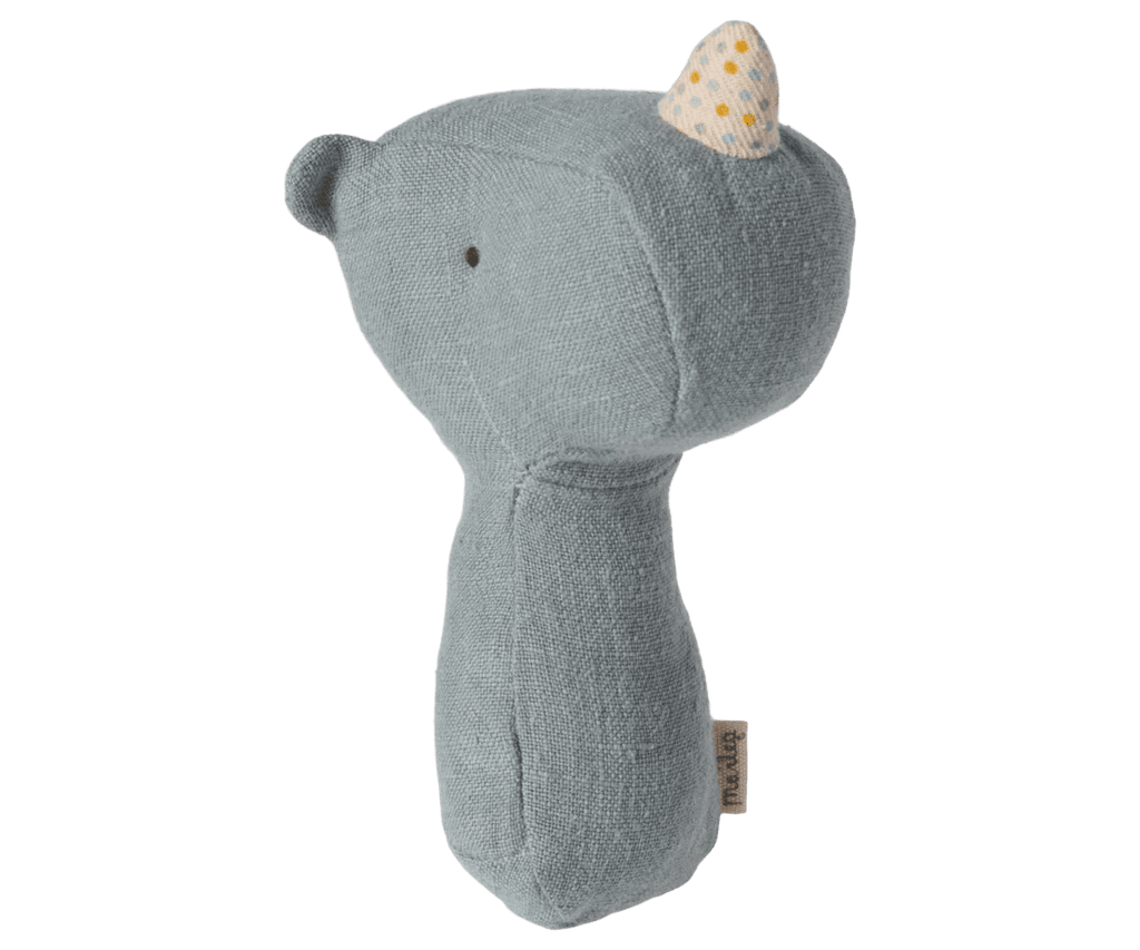 Maileg Lullaby Friends, Rhino Rattle, Dusty Blue - Flying Ryno
