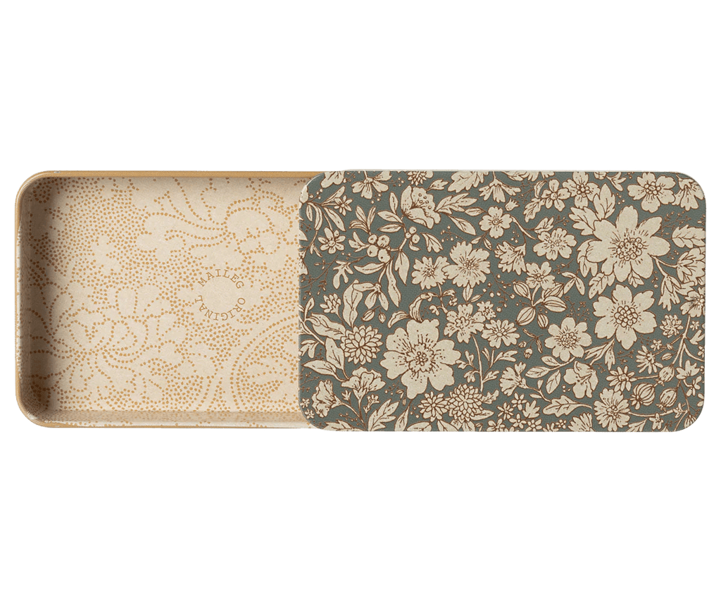 Maileg Metal box w. sliding lid, Blossom - Blue - Flying Ryno