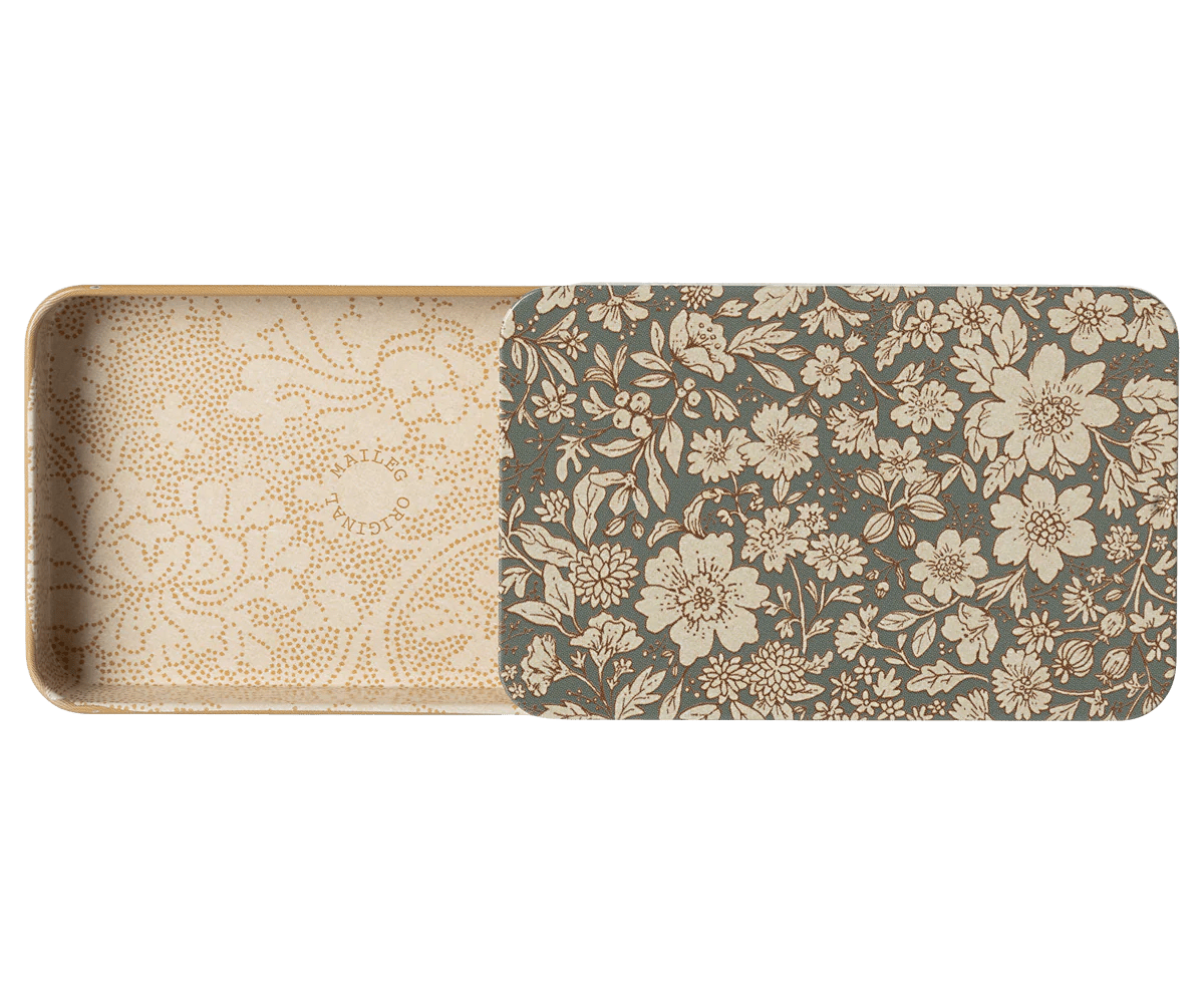 Maileg Metal box w. sliding lid, Blossom - Blue - Flying Ryno