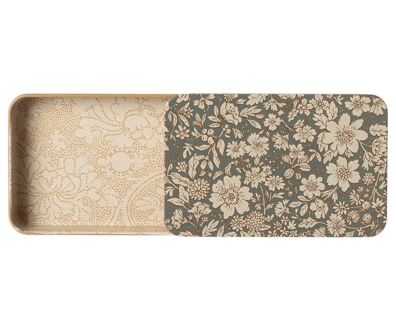 Maileg Metal box w. sliding lid, Blossom - Blue - Flying Ryno