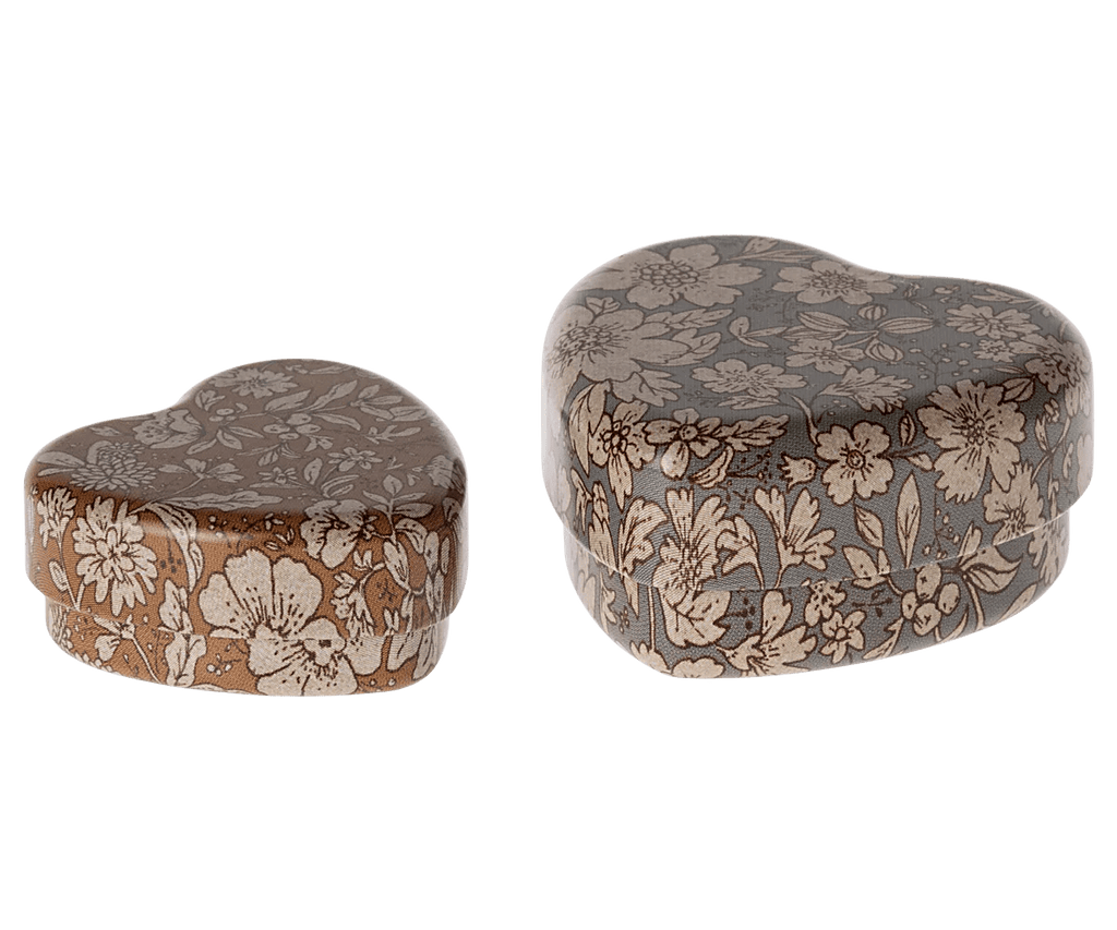 Maileg Metal heart box, 2 pcs set - Blue Blossom - Flying Ryno