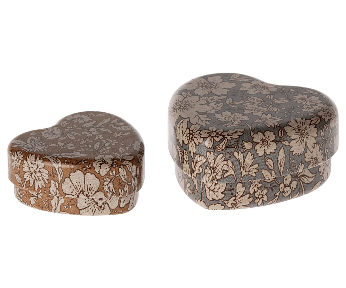 Maileg Metal heart box, 2 pcs set - Blue Blossom - Flying Ryno