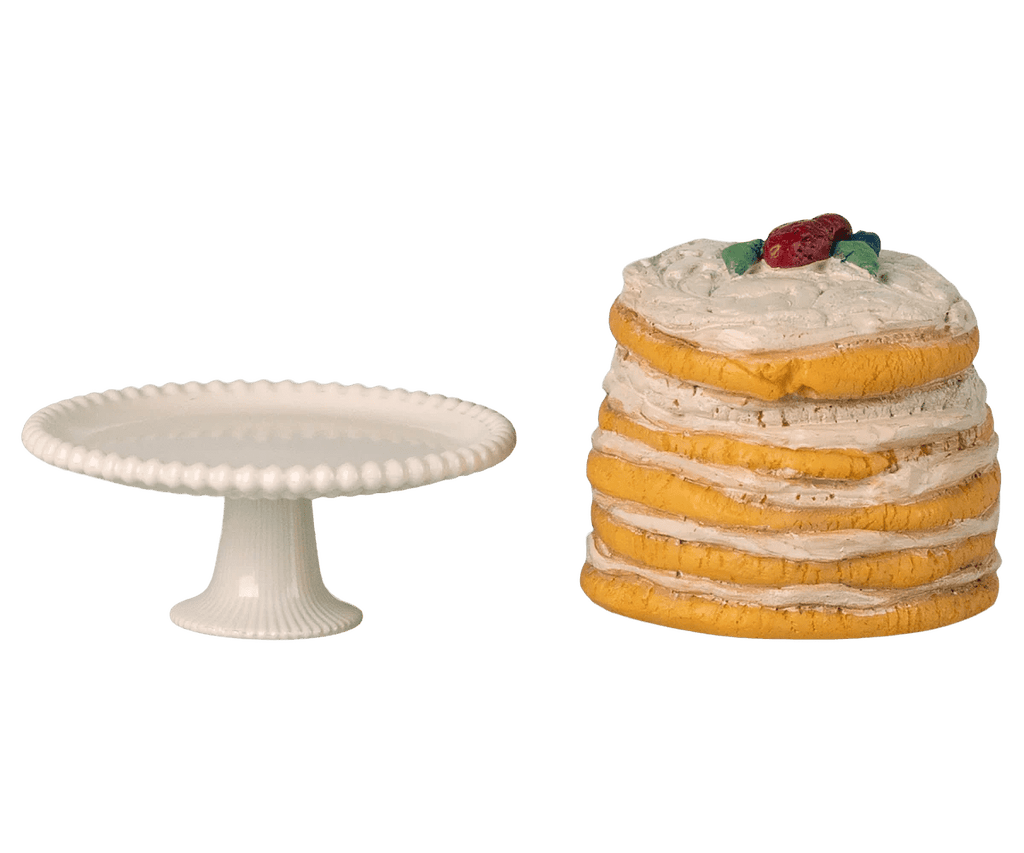Maileg Party Cake and Cake Stand, Mouse - Off White - Flying Ryno