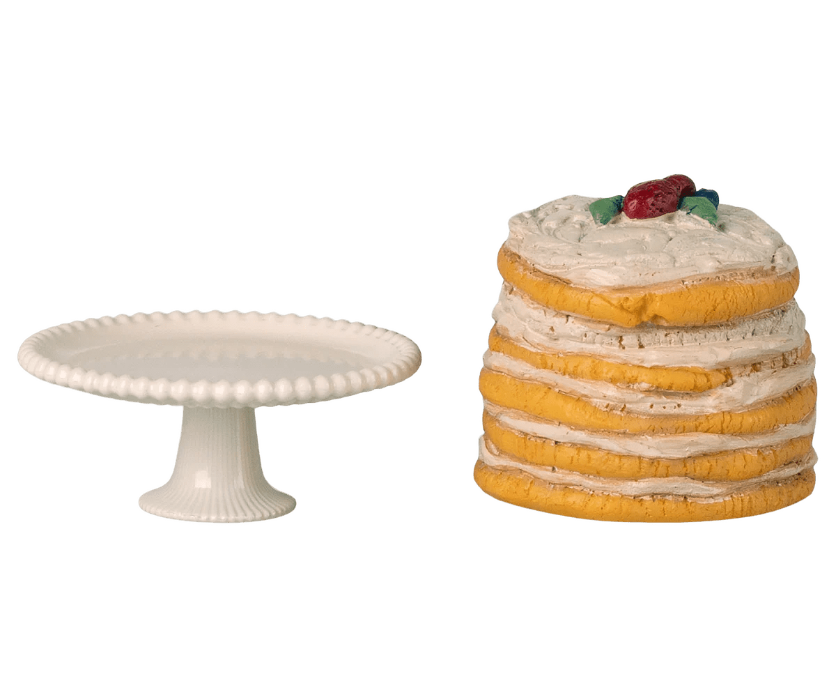Maileg Party Cake and Cake Stand, Mouse - Off White - Flying Ryno
