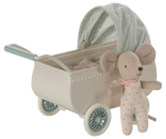 Maileg Pram with baby mouse - Mint - Flying Ryno