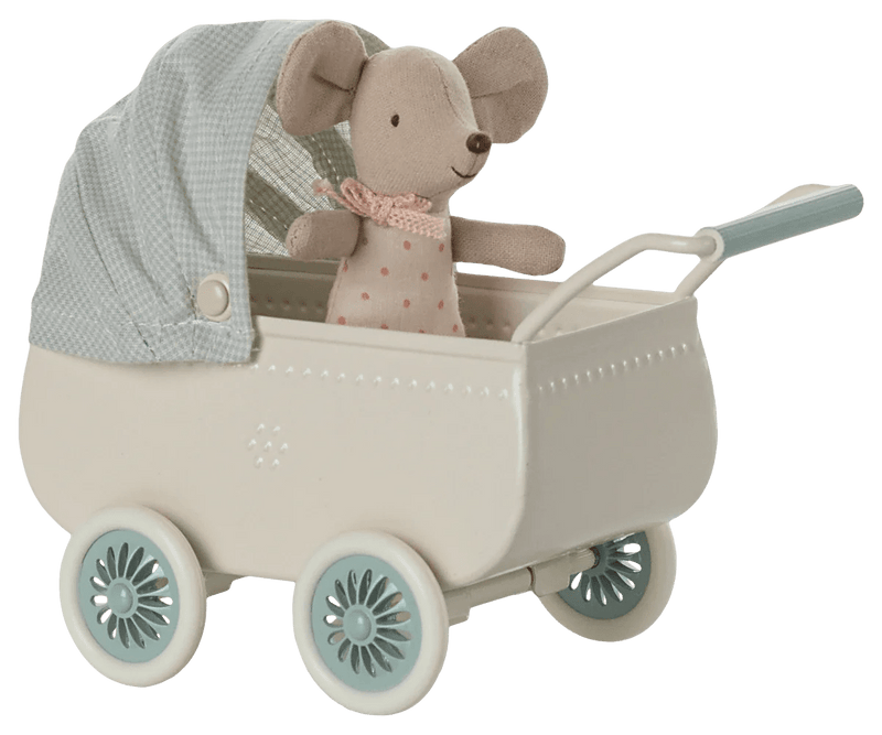 Maileg Pram with baby mouse - Mint - Flying Ryno