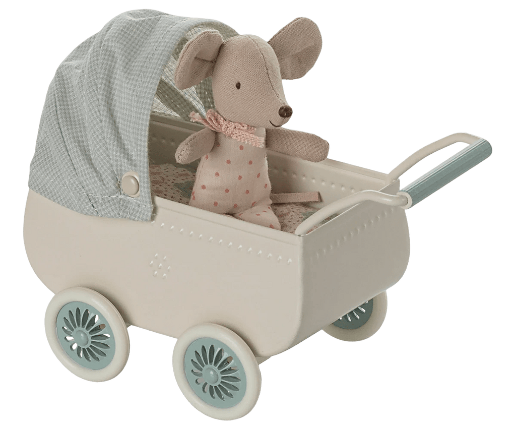 Maileg Pram with baby mouse - Mint - Flying Ryno