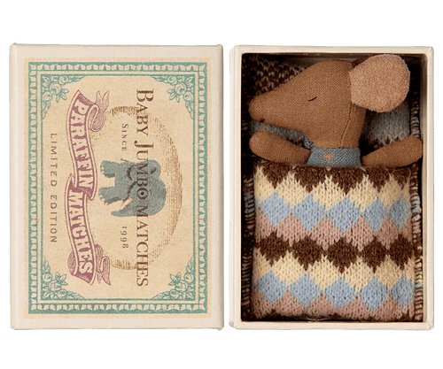 Maileg Sleepy Wakey, Baby Mouse - Blue - Flying Ryno
