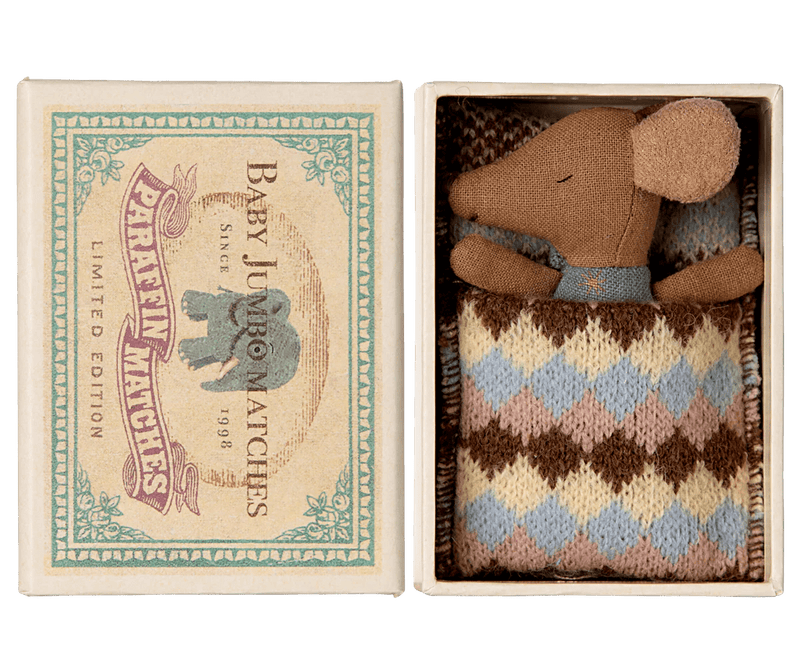 Maileg Sleepy Wakey, Baby Mouse - Blue - Flying Ryno