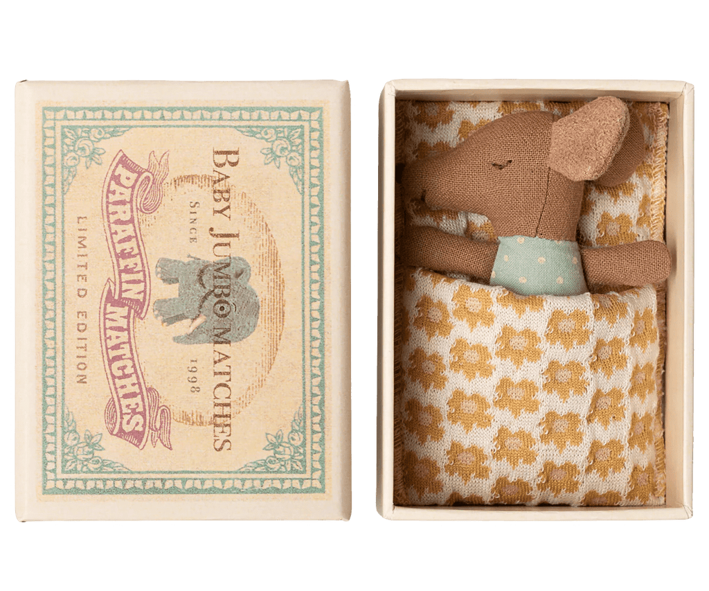 Maileg Sleepy wakey baby mouse in matchbox - Blue - Flying Ryno