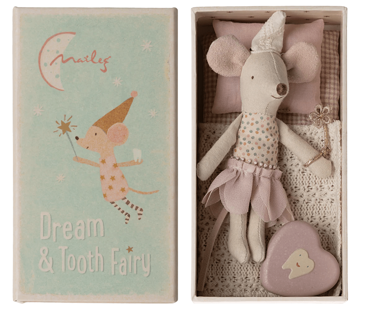 Maileg Tooth Fairy Mouse, Little Sister in Match Box - Flying Ryno
