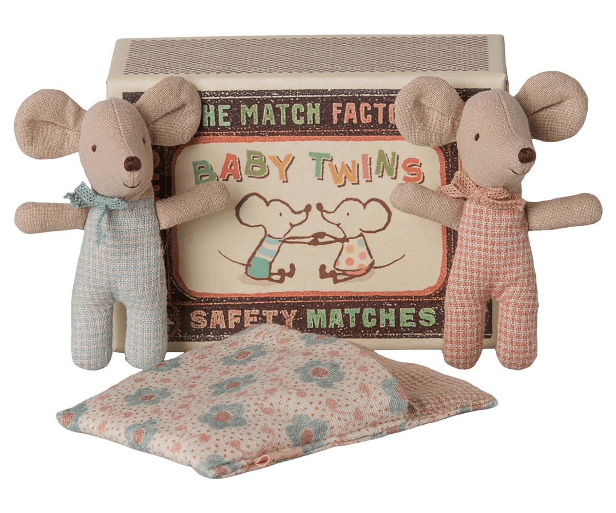 Maileg Twins, Baby Mice in Matchbox, Checker - Flying Ryno