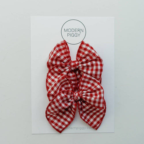 Modern Piggy Gingham Glory - Red | Pigtail Set - Petite Party Bow - Flying Ryno