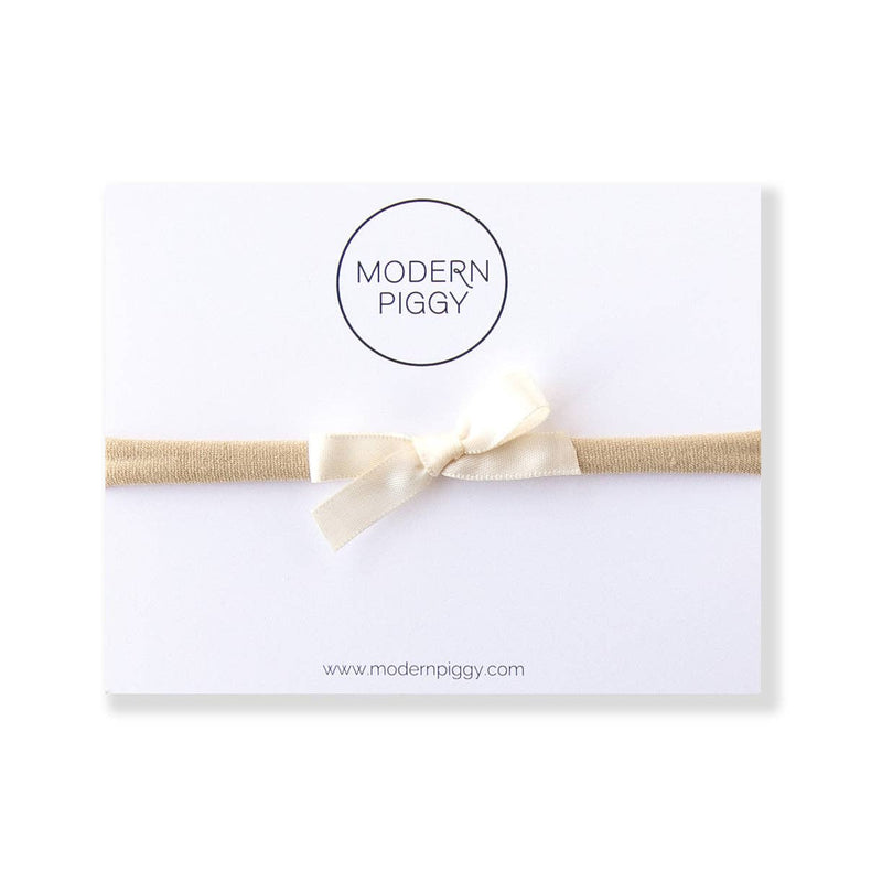 Modern Piggy Ivory | Mini Ribbon Bow - Nylon Headband - Flying Ryno