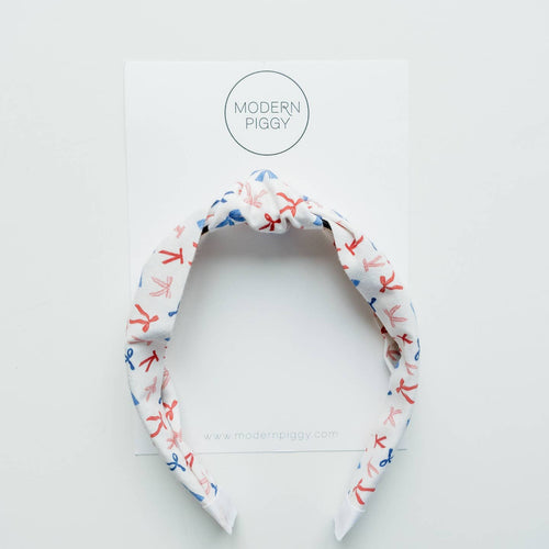 Modern Piggy Red White and Bow | Knotted Headband - Flying Ryno