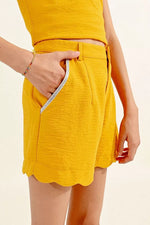 Molly Bracken High Waist Shorts with Scalloped Bottoms. Yellow - Flying Ryno