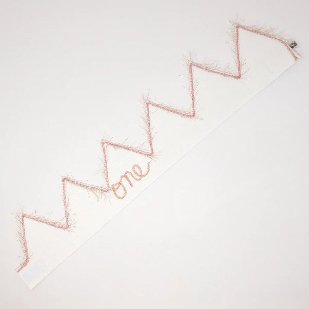 oh baby! Birthday Crown, one, Blush/Gold Trim on Oyster Linen - Flying Ryno