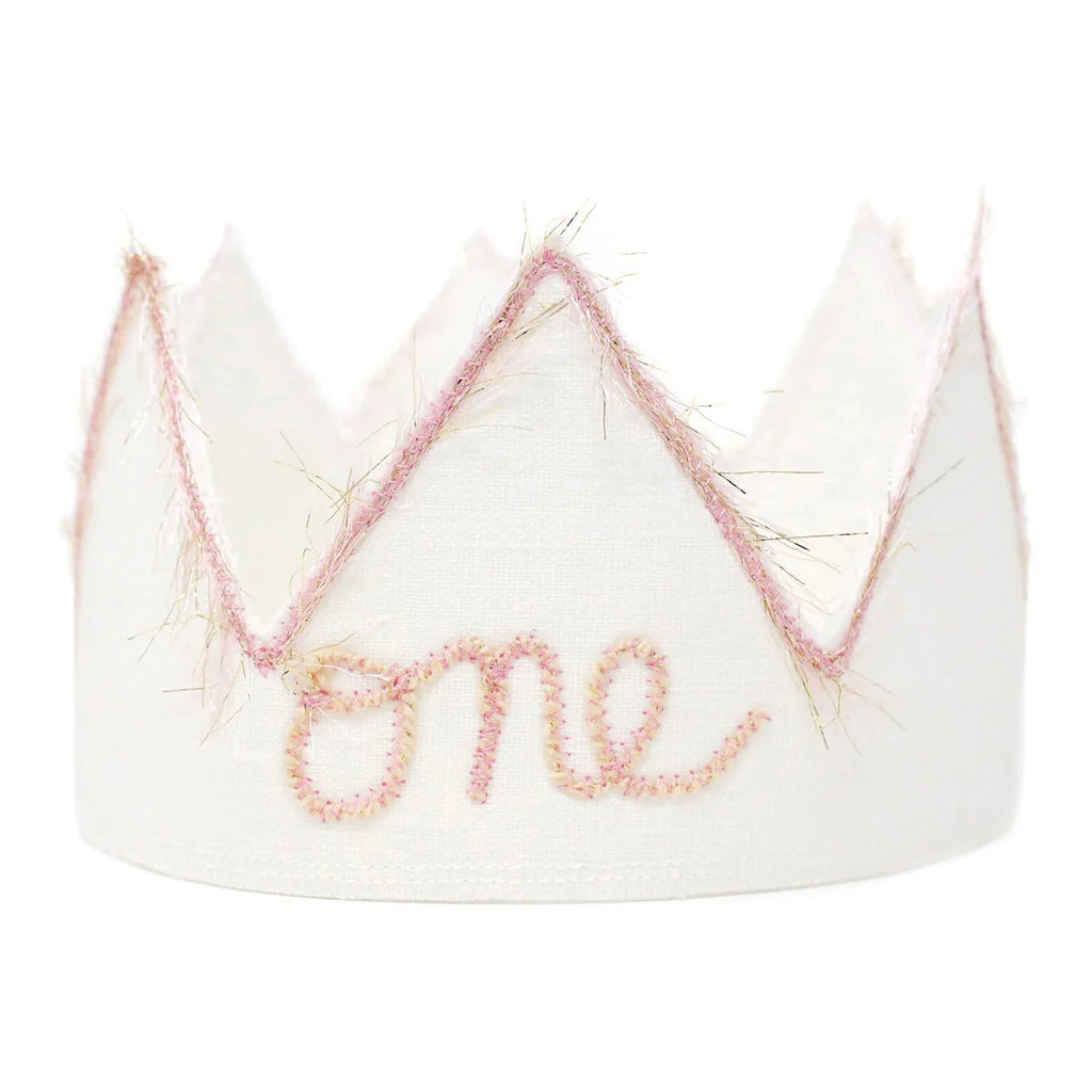 oh baby! Birthday Crown, one, Blush/Gold Trim on Oyster Linen - Flying Ryno