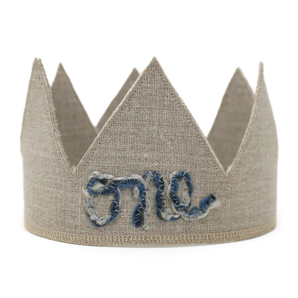 oh baby! Birthday Crown, one, Multi Blue Yarn on Oatmeal - Flying Ryno