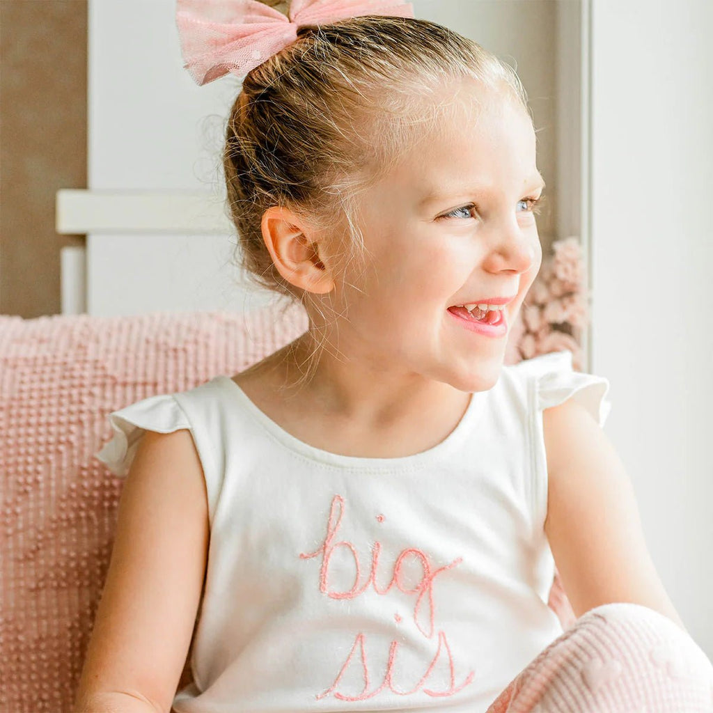 oh baby! Pink Eyelash Flutter Sleeve Tank, big sis, Cream - Flying Ryno