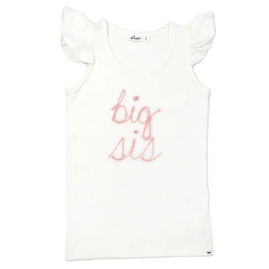 oh baby! Pink Eyelash Flutter Sleeve Tank, big sis, Cream - Flying Ryno