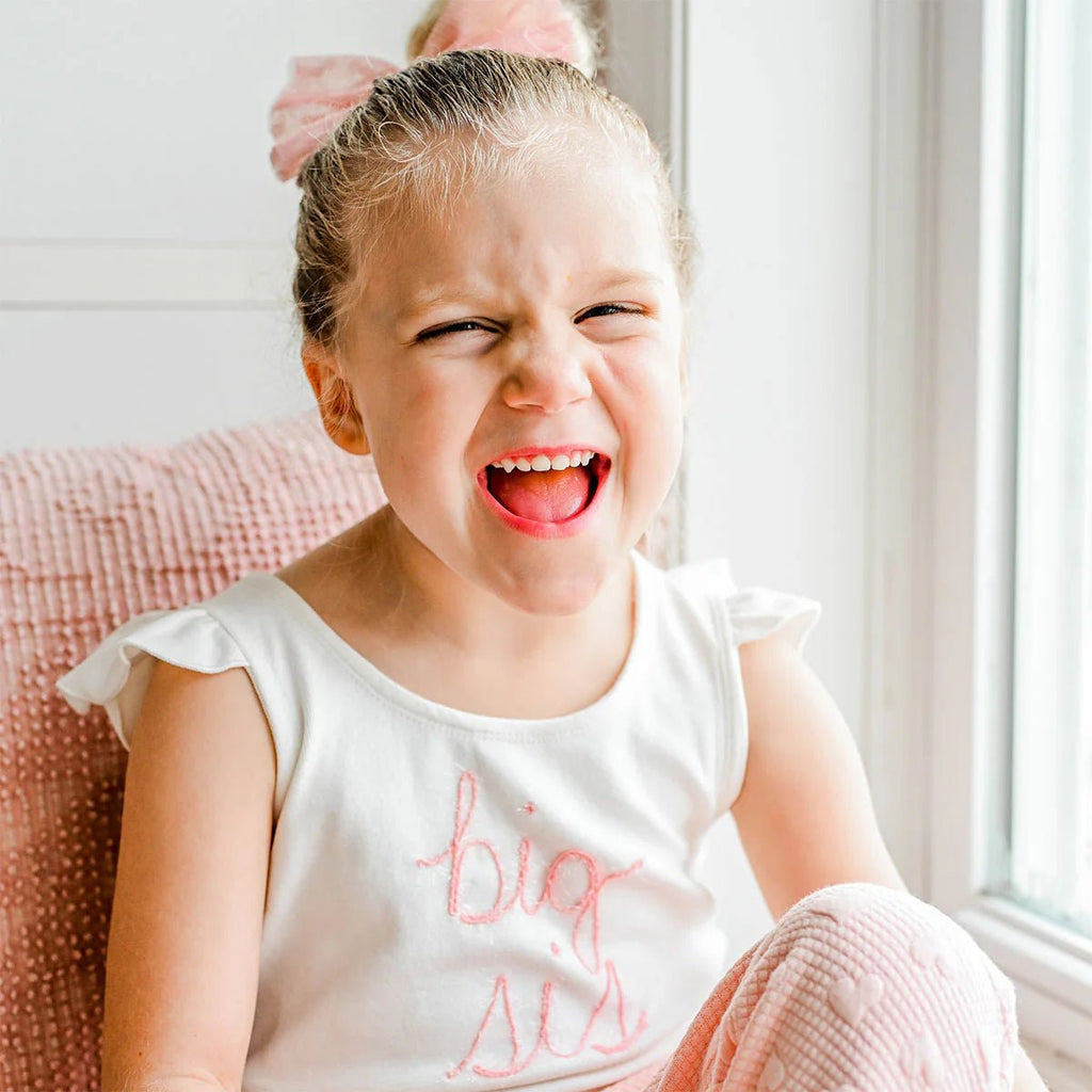 oh baby! Pink Eyelash Flutter Sleeve Tank, big sis, Cream - Flying Ryno