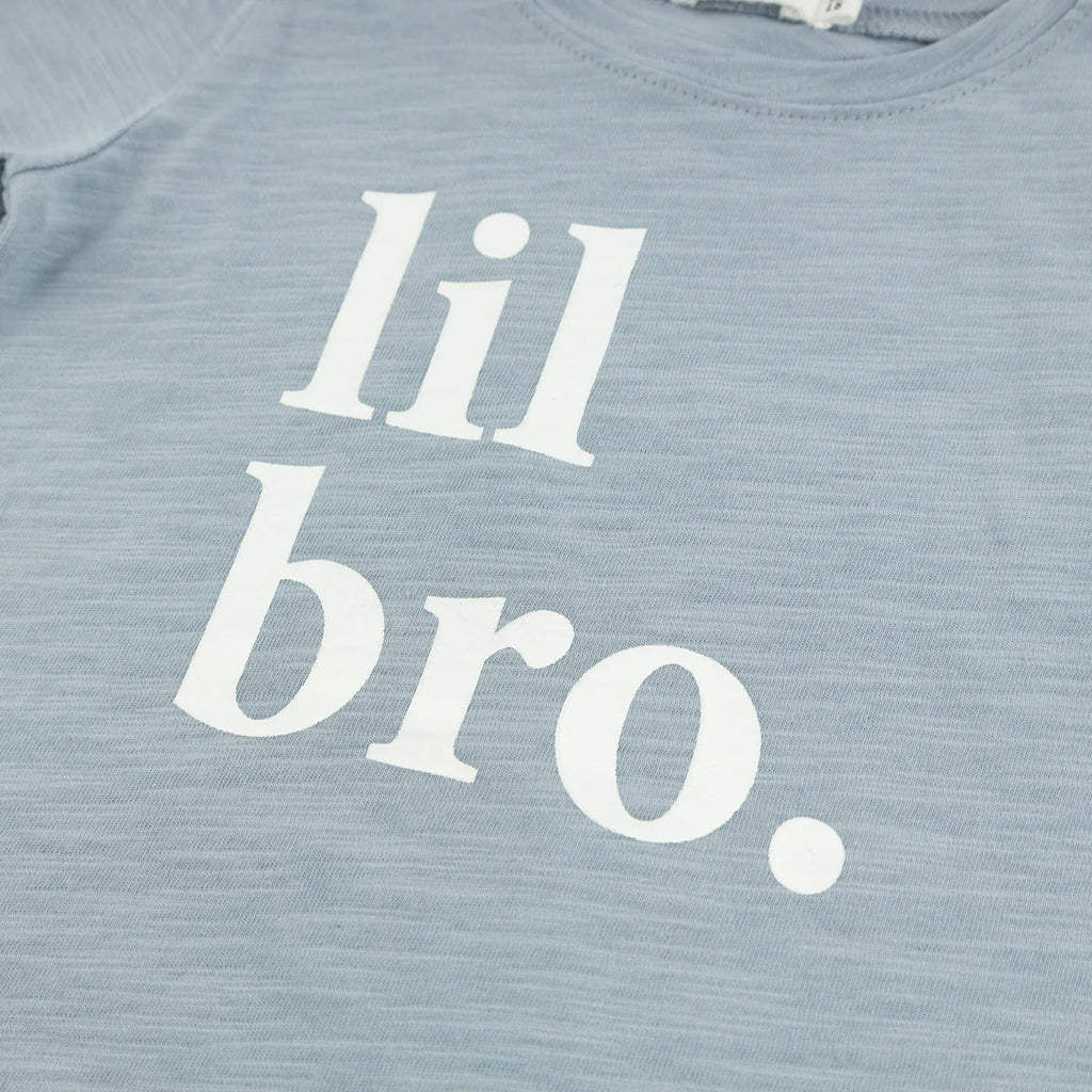 oh baby! Raw Edge Tee "lil bro." White Ink, Fog - Flying Ryno