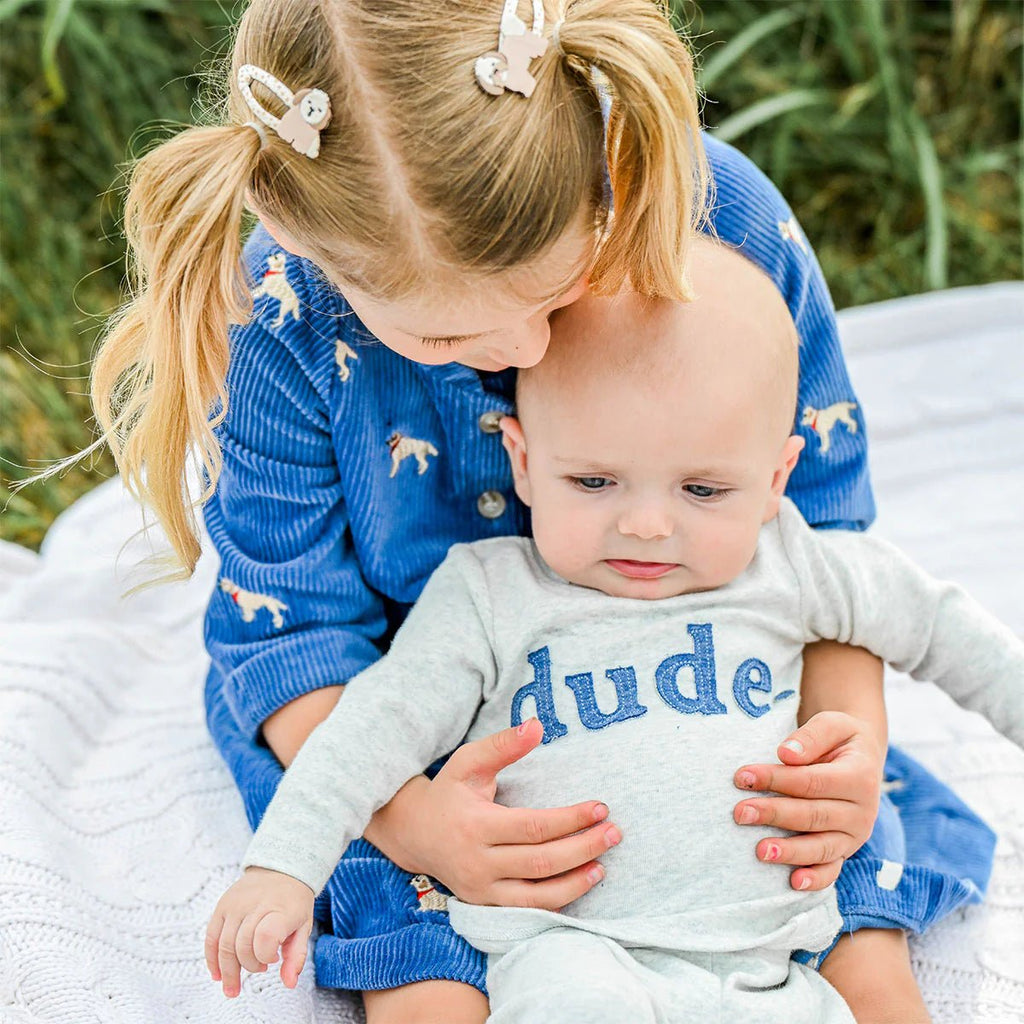 oh baby! Two Piece Set, Denim "dude" Applique, Heather Gray - Flying Ryno