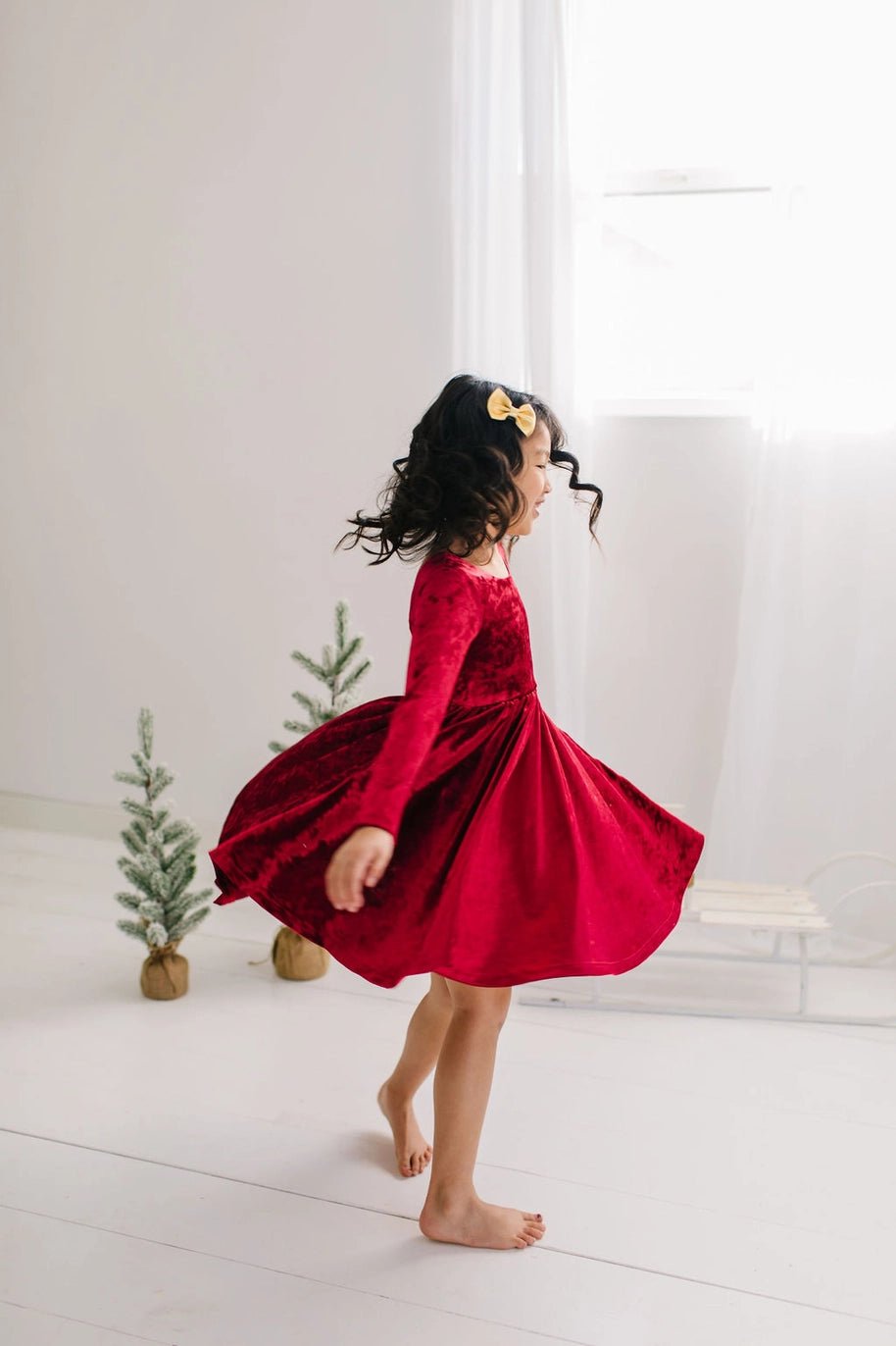 Ollie Jay Gwendolyn Dress in Red Crushed Velvet | Girls Dress - Flying Ryno