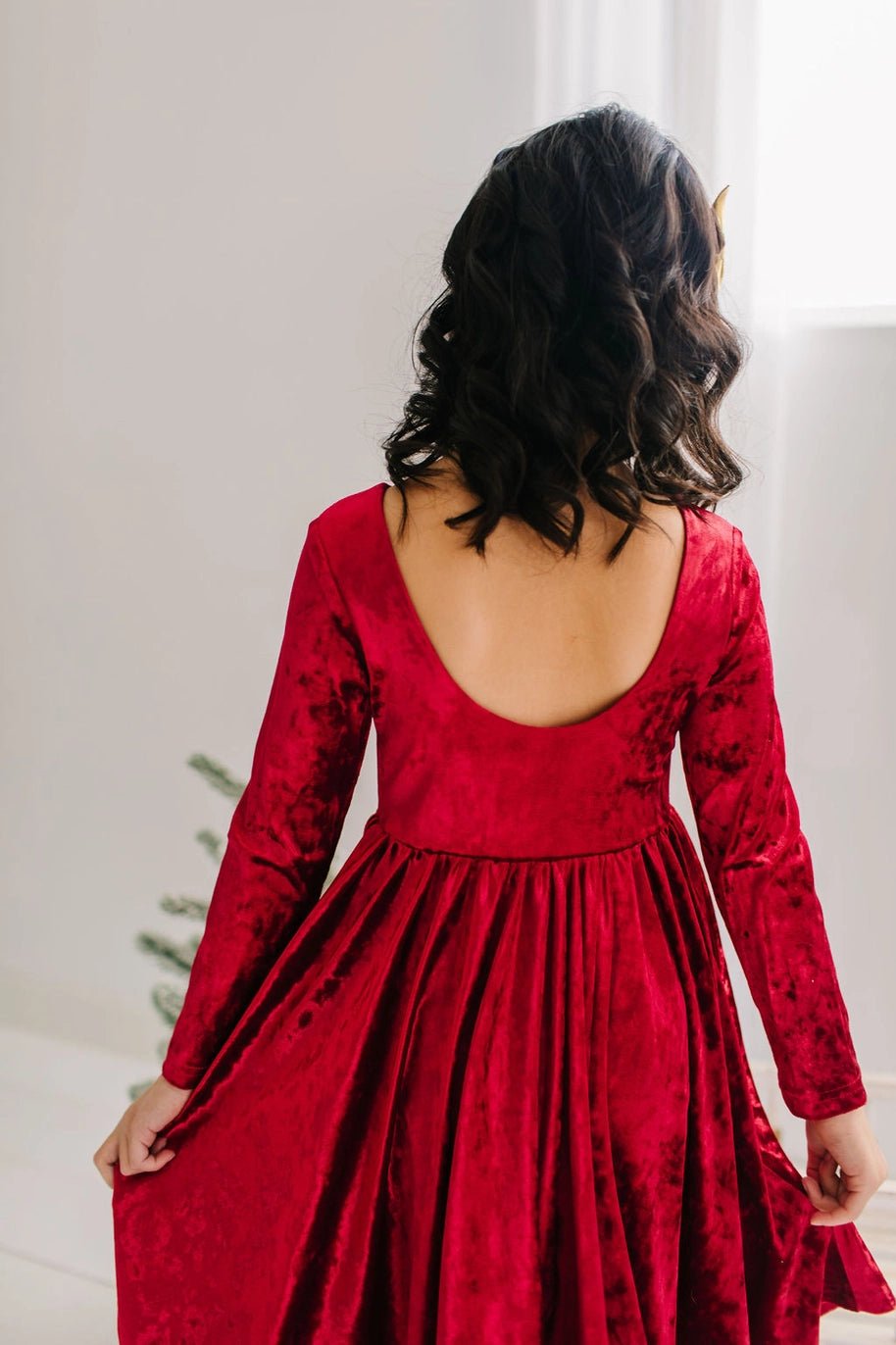 Ollie Jay Gwendolyn Dress in Red Crushed Velvet | Girls Dress - Flying Ryno