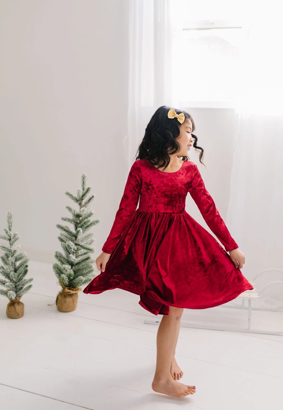 Ollie Jay Gwendolyn Dress in Red Crushed Velvet | Girls Dress - Flying Ryno