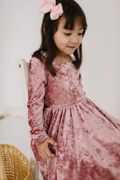 Ollie Jay Gwendolyn Dress in Tea Rose Crushed Velvet - Flying Ryno