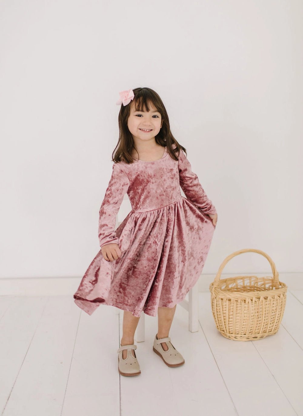Ollie Jay Gwendolyn Dress in Tea Rose Crushed Velvet - Flying Ryno