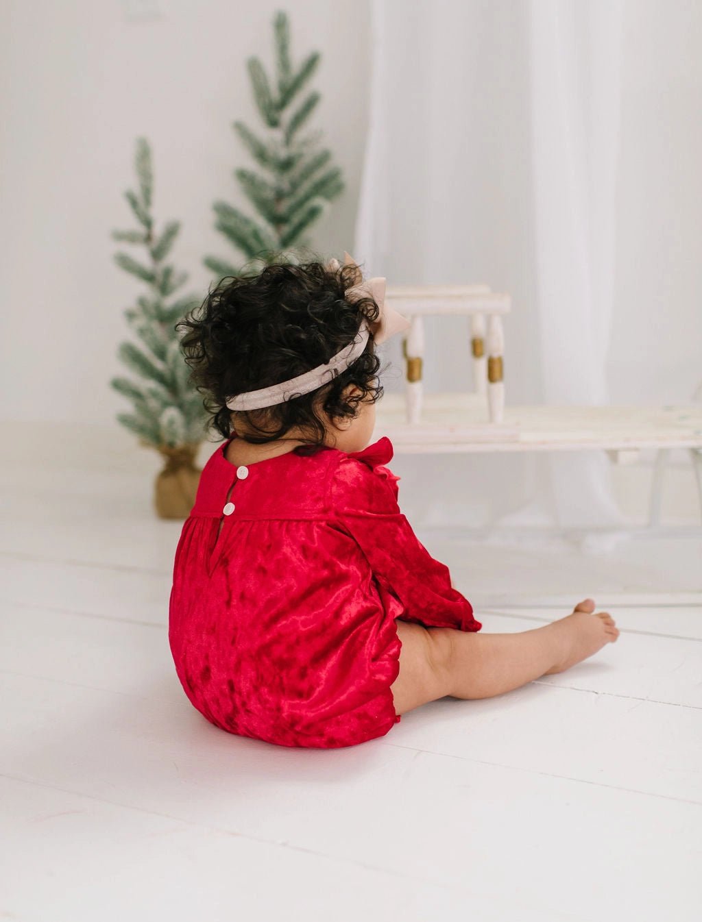 Ollie Jay Hayley Romper in Red Crushed Velvet | Baby Clothing - Flying Ryno