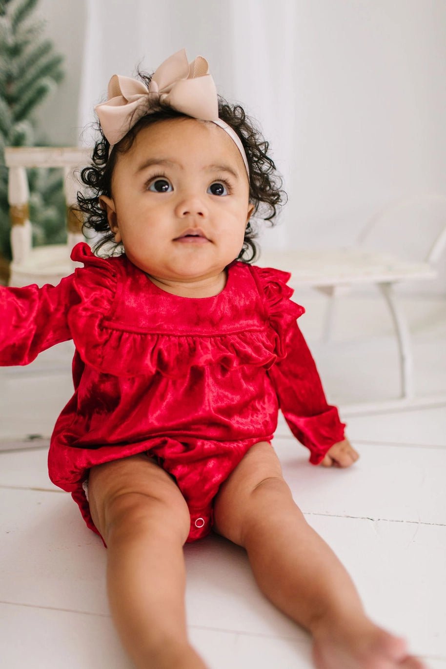 Ollie Jay Hayley Romper in Red Crushed Velvet | Baby Clothing - Flying Ryno