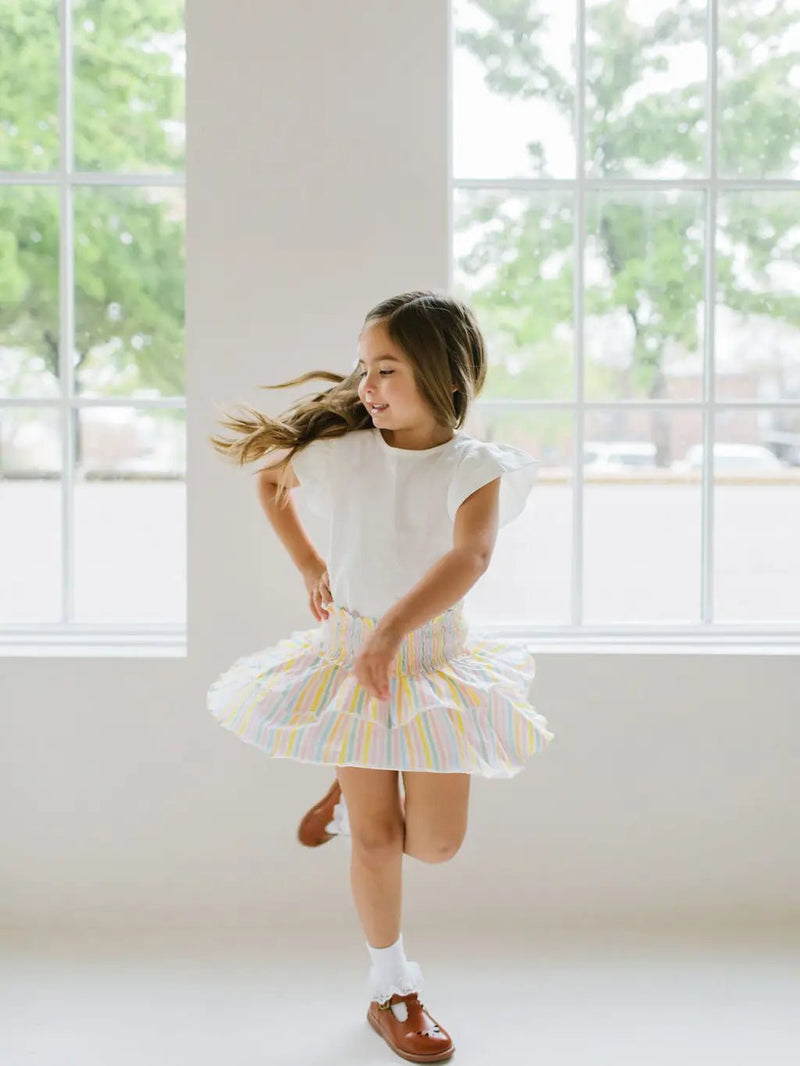Ollie Jay Ruffle Skort in Pastel Stripe - Flying Ryno