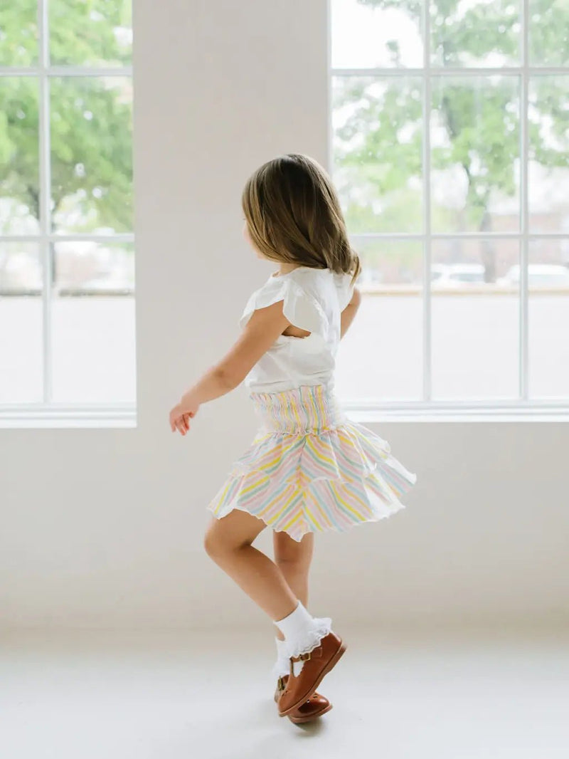 Ollie Jay Ruffle Skort in Pastel Stripe - Flying Ryno