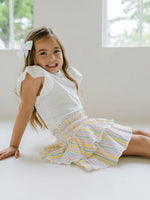 Ollie Jay Ruffle Skort in Pastel Stripe - Flying Ryno