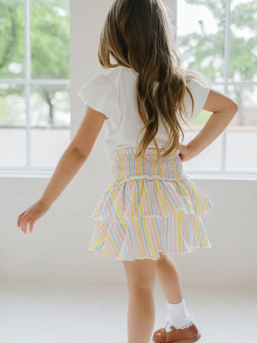 Ollie Jay Ruffle Skort in Pastel Stripe - Flying Ryno